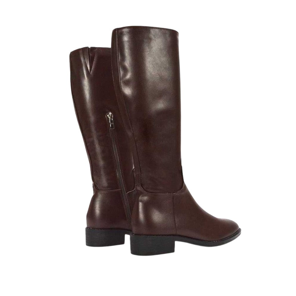 Brown - Back - XY London Womens-Ladies Lucia Knee-High Low Block Heel Riding Boots