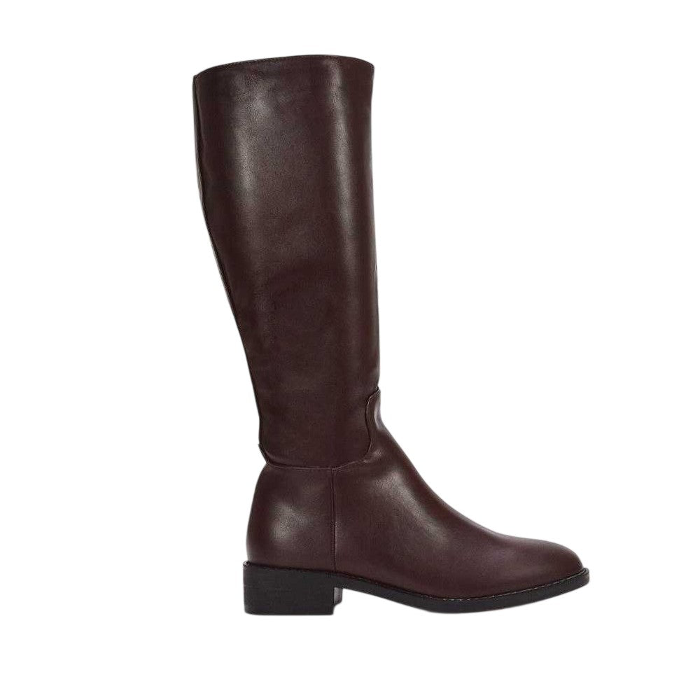 Brown - Side - XY London Womens-Ladies Lucia Knee-High Low Block Heel Riding Boots