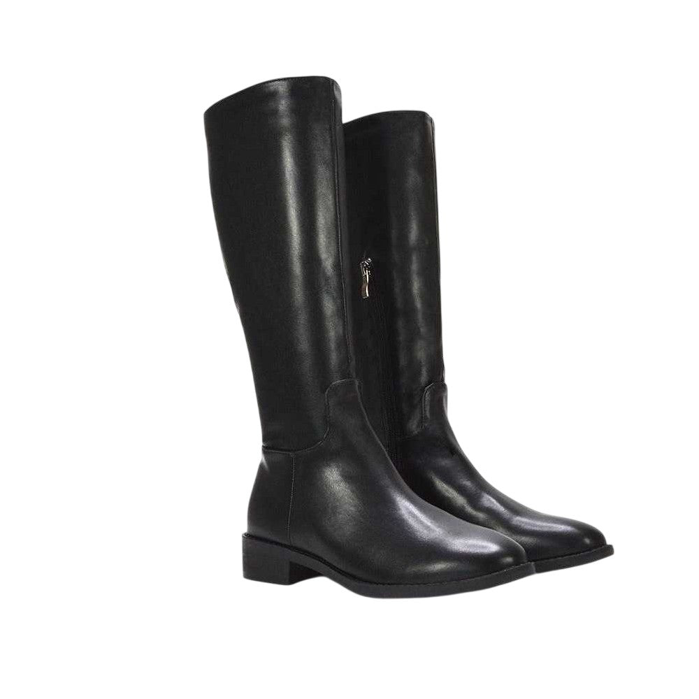 Black - Front - XY London Womens-Ladies Lucia Knee-High Low Block Heel Riding Boots