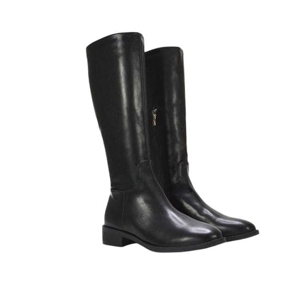 Black - Front - XY London Womens-Ladies Lucia Knee-High Low Block Heel Riding Boots