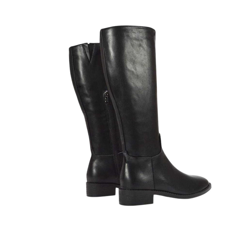 Black - Back - XY London Womens-Ladies Lucia Knee-High Low Block Heel Riding Boots
