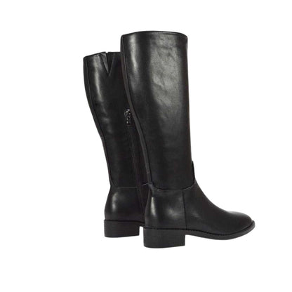 Black - Back - XY London Womens-Ladies Lucia Knee-High Low Block Heel Riding Boots
