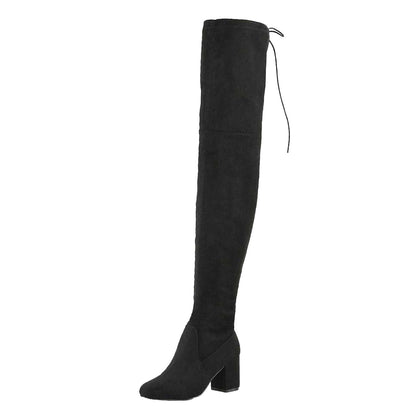 Black - Back - XY London Womens-Ladies Pixie Block Heel Thigh-High Boots