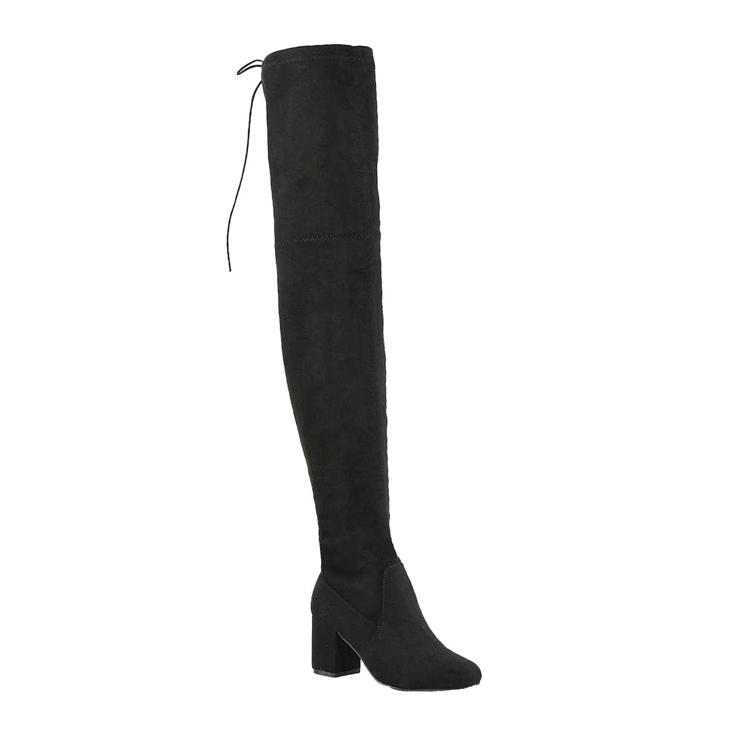 Black - Front - XY London Womens-Ladies Pixie Block Heel Thigh-High Boots