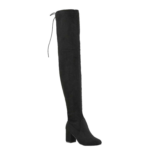 Black - Front - XY London Womens-Ladies Pixie Block Heel Thigh-High Boots