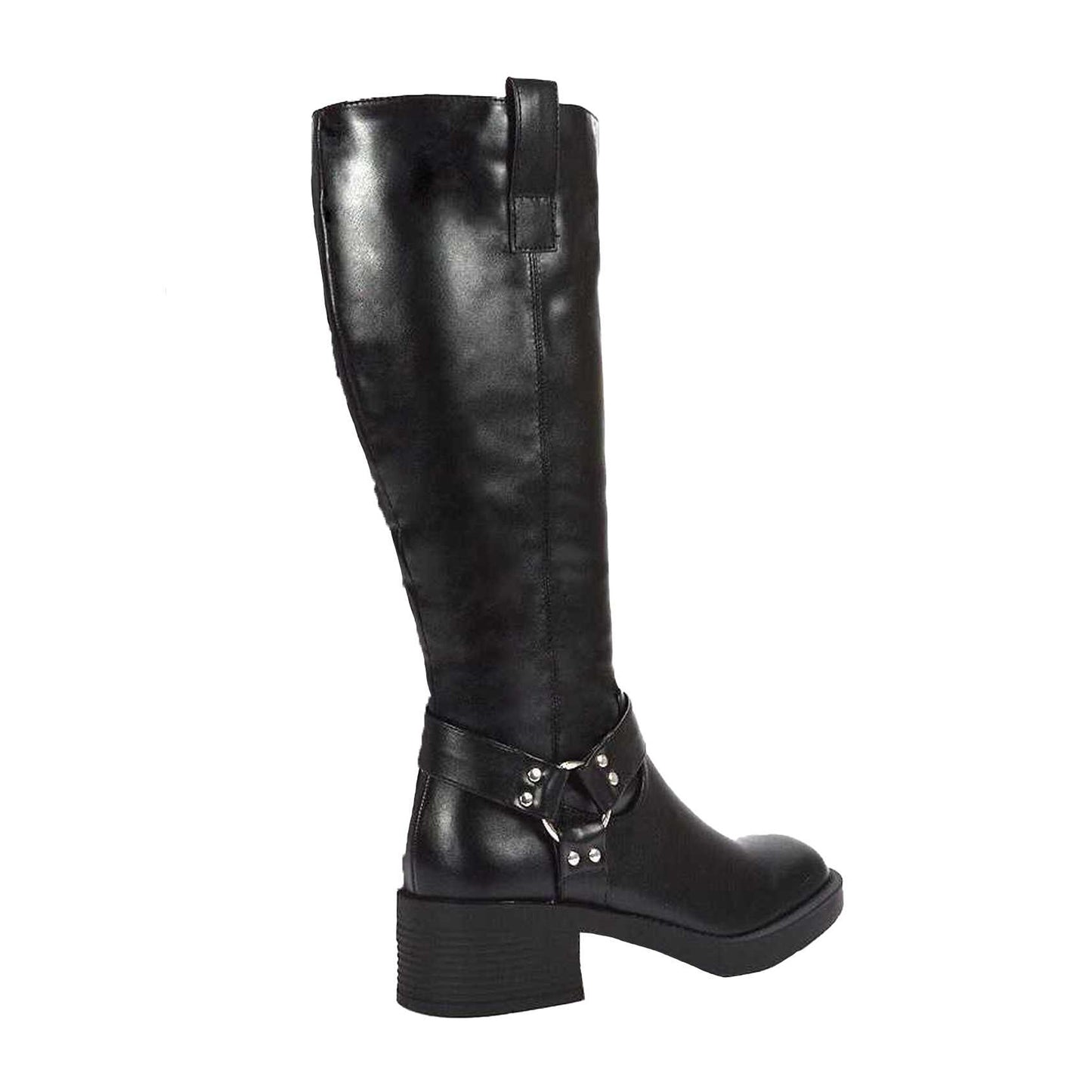 Black - Back - XY London Womens-Ladies Roma Knee-High Mid Block Heel Western Boots