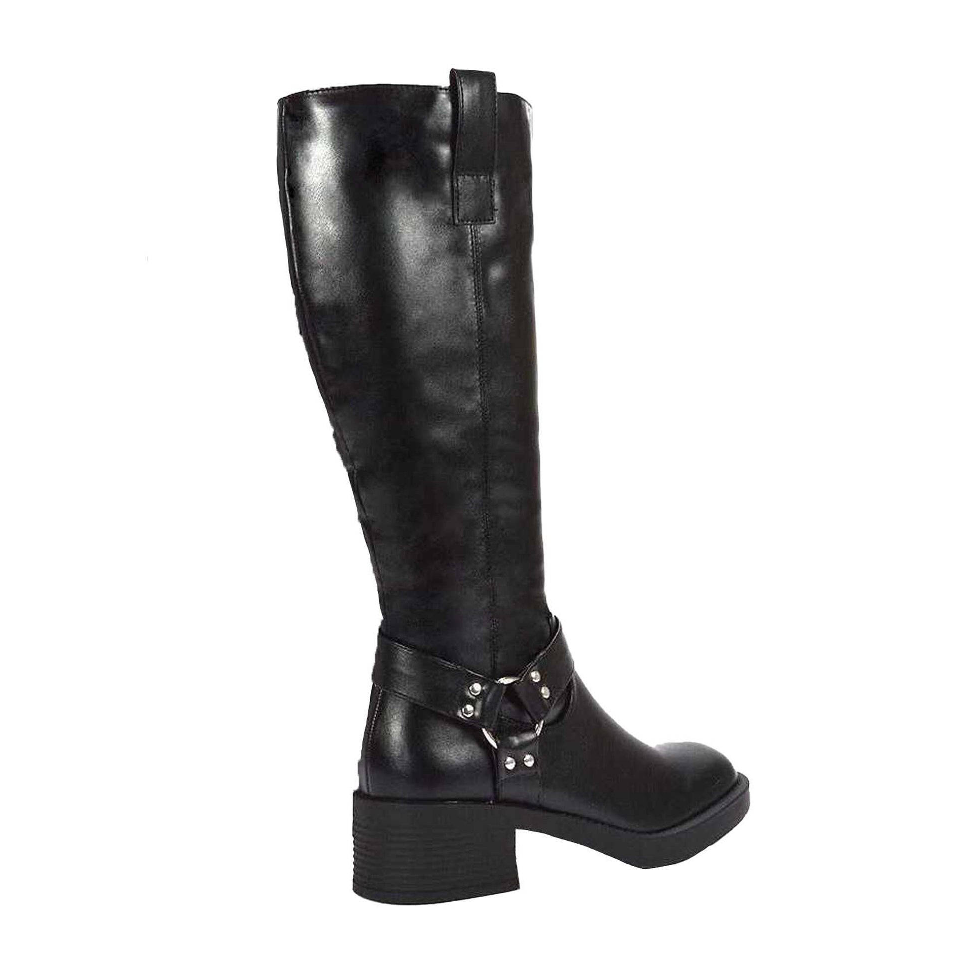 Black - Back - XY London Womens-Ladies Roma Knee-High Mid Block Heel Western Boots