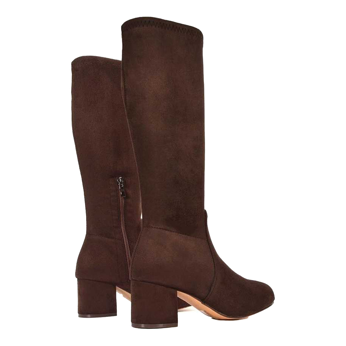 Brown - Back - XY London Womens-Ladies Masie Knee-High Low Mid Block Heel Boots
