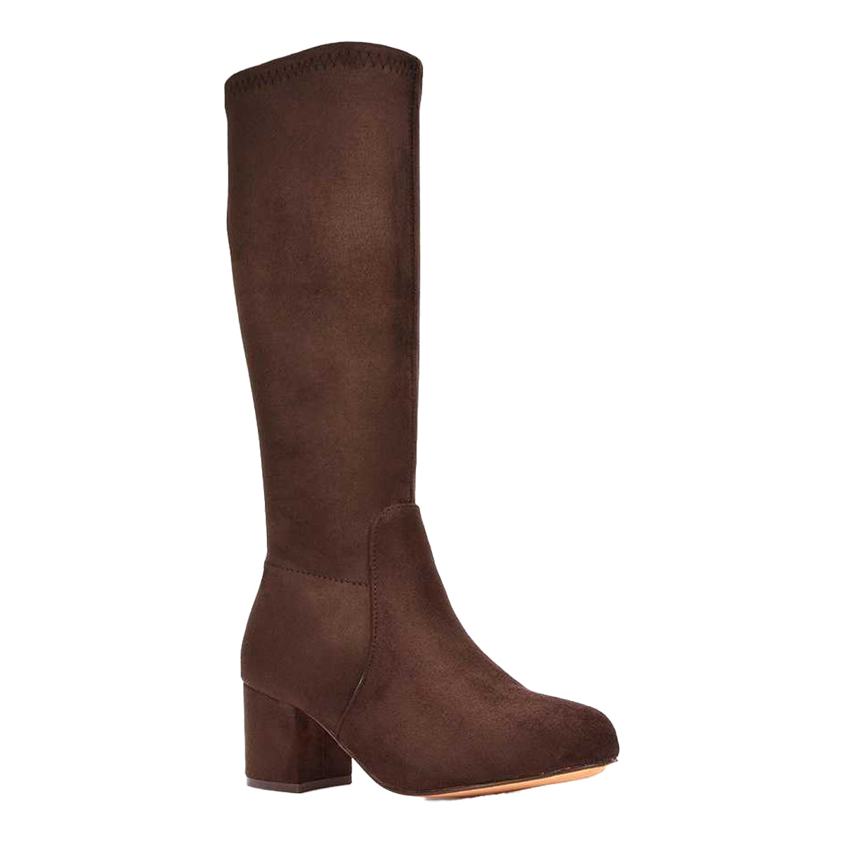 Brown - Side - XY London Womens-Ladies Masie Knee-High Low Mid Block Heel Boots