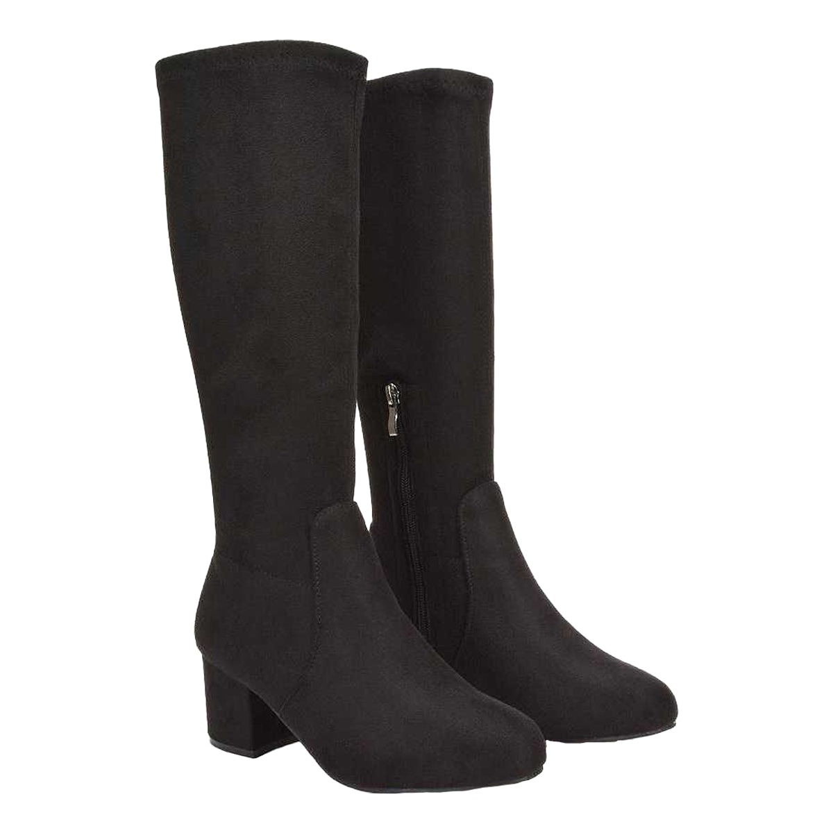 Jet Black - Front - XY London Womens-Ladies Masie Knee-High Low Mid Block Heel Boots