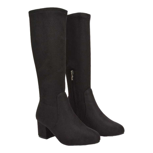 Jet Black - Front - XY London Womens-Ladies Masie Knee-High Low Mid Block Heel Boots