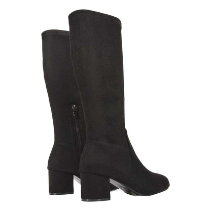 Jet Black - Back - XY London Womens-Ladies Masie Knee-High Low Mid Block Heel Boots