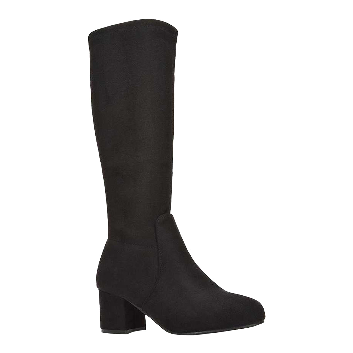 Jet Black - Side - XY London Womens-Ladies Masie Knee-High Low Mid Block Heel Boots