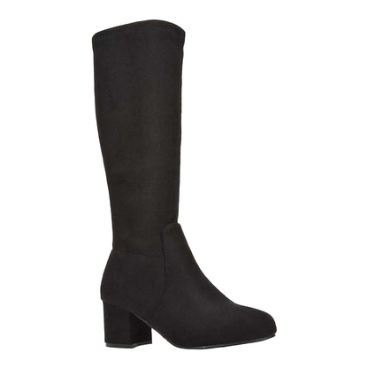 Jet Black - Side - XY London Womens-Ladies Masie Knee-High Low Mid Block Heel Boots