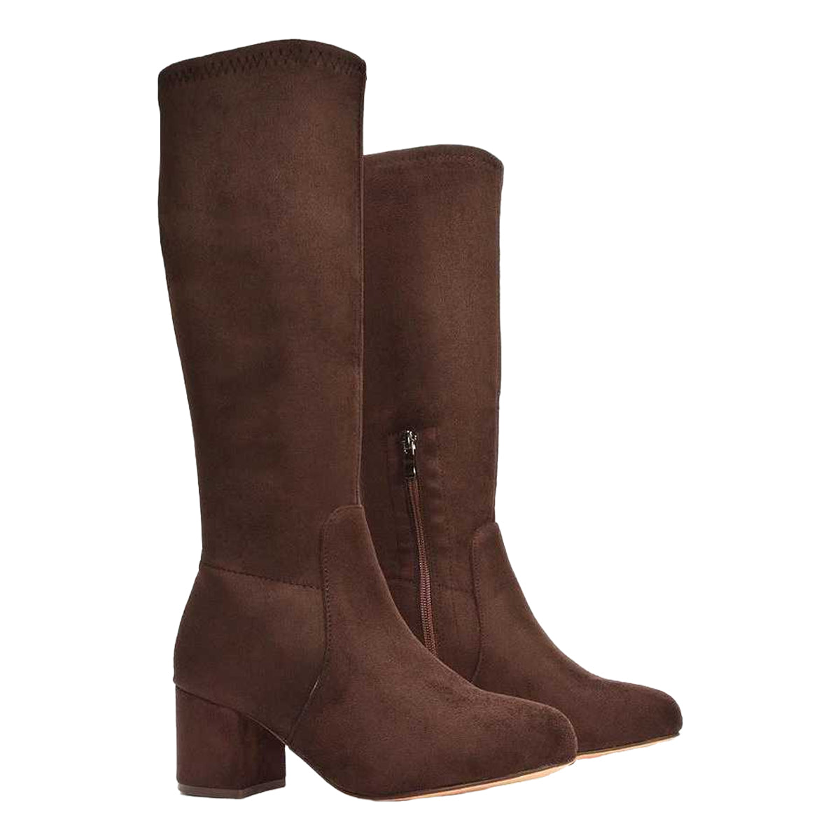 Brown - Front - XY London Womens-Ladies Masie Knee-High Low Mid Block Heel Boots