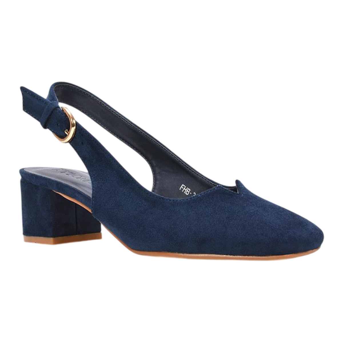 Navy - Side - XY London Womens-Ladies Elowen Sling Back Mid Block Heel Court Shoes