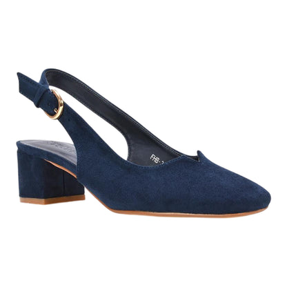 Navy - Side - XY London Womens-Ladies Elowen Sling Back Mid Block Heel Court Shoes