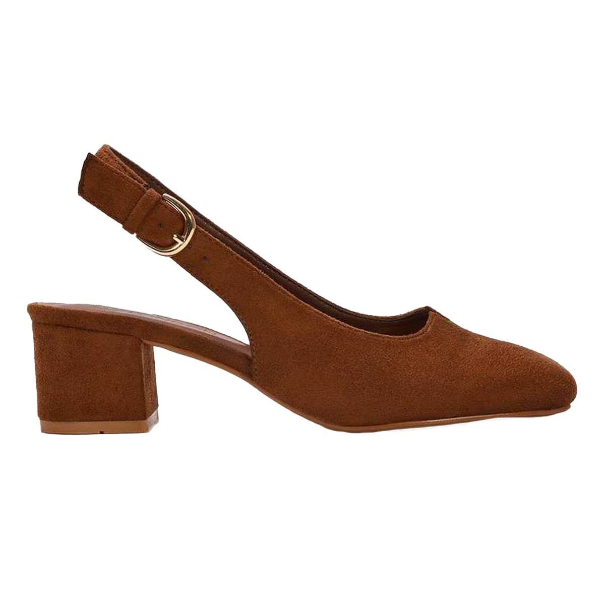 Brown - Lifestyle - XY London Womens-Ladies Elowen Sling Back Mid Block Heel Court Shoes