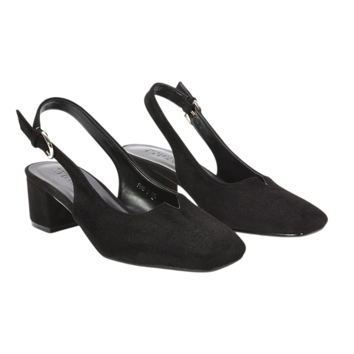 Jet Black - Front - XY London Womens-Ladies Elowen Sling Back Mid Block Heel Court Shoes