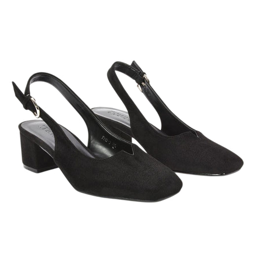 Jet Black - Front - XY London Womens-Ladies Elowen Sling Back Mid Block Heel Court Shoes