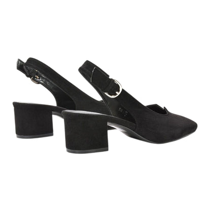 Jet Black - Back - XY London Womens-Ladies Elowen Sling Back Mid Block Heel Court Shoes