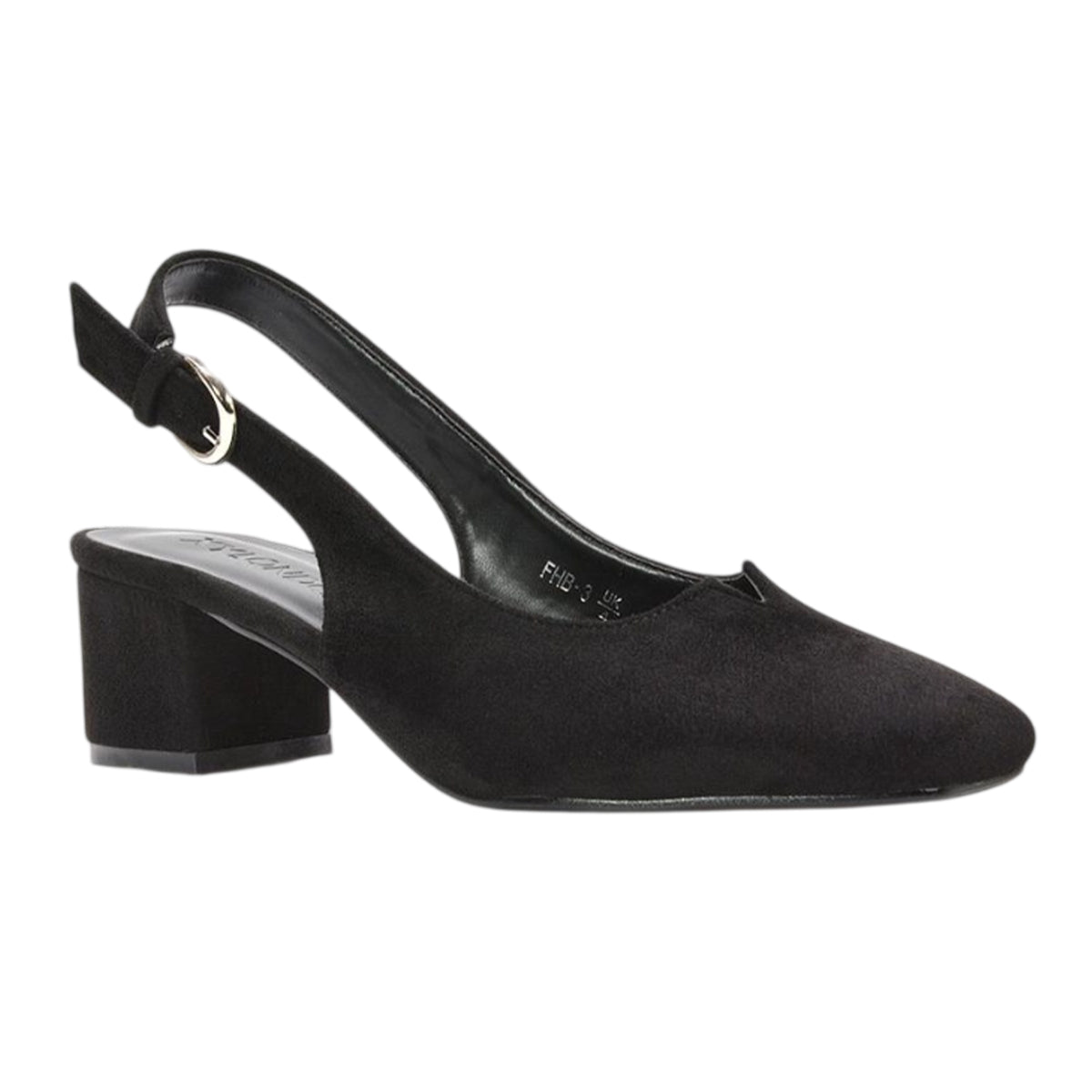 Jet Black - Side - XY London Womens-Ladies Elowen Sling Back Mid Block Heel Court Shoes