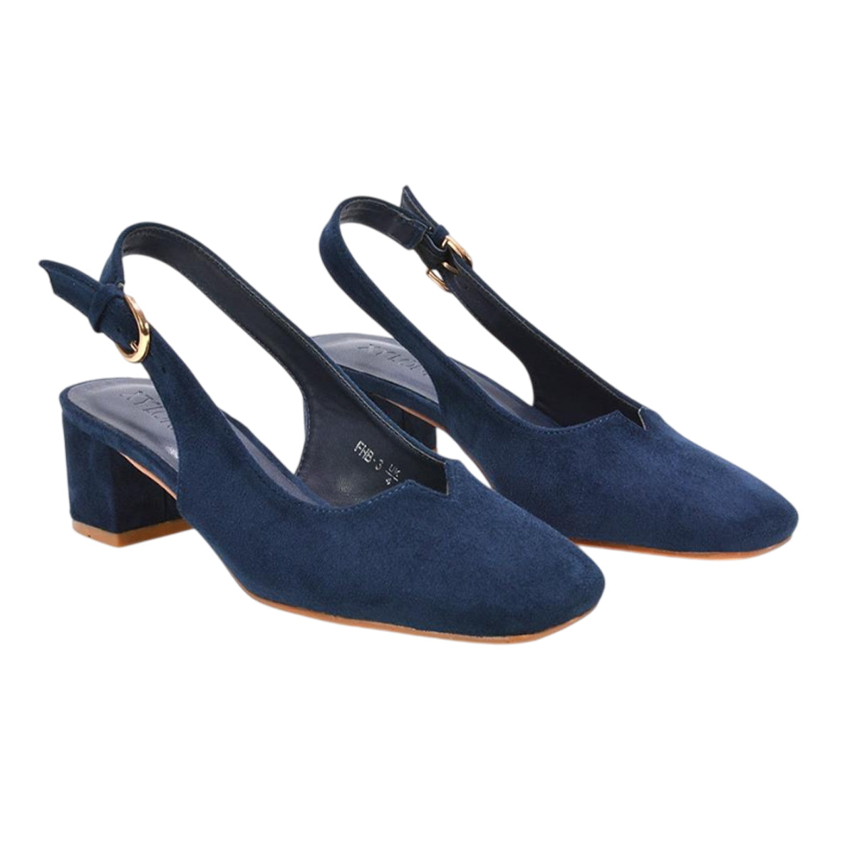 Navy - Front - XY London Womens-Ladies Elowen Sling Back Mid Block Heel Court Shoes