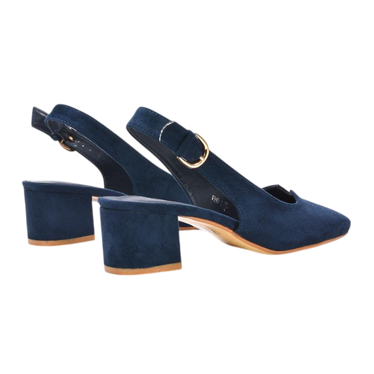 Navy - Back - XY London Womens-Ladies Elowen Sling Back Mid Block Heel Court Shoes