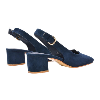 Navy - Back - XY London Womens-Ladies Elowen Sling Back Mid Block Heel Court Shoes