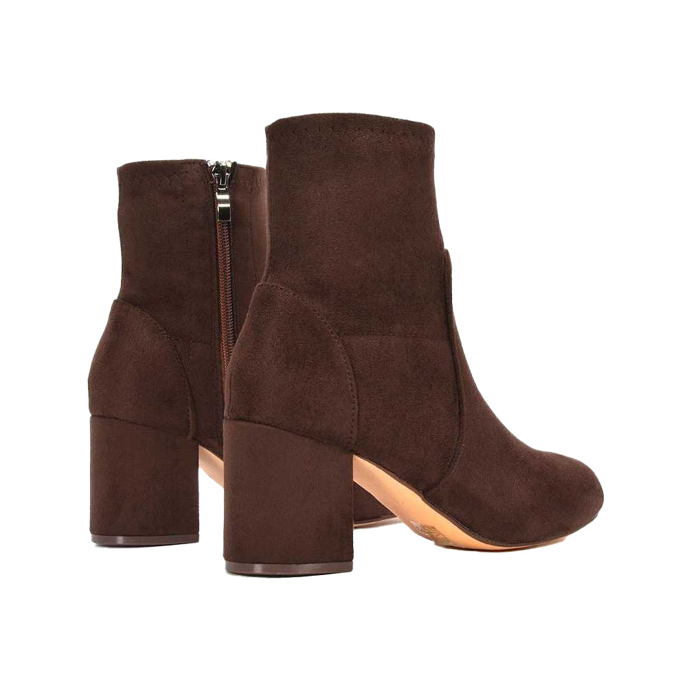 Brown - Back - XY London Womens-Ladies Rogue Mid Block Heel Ankle Boots