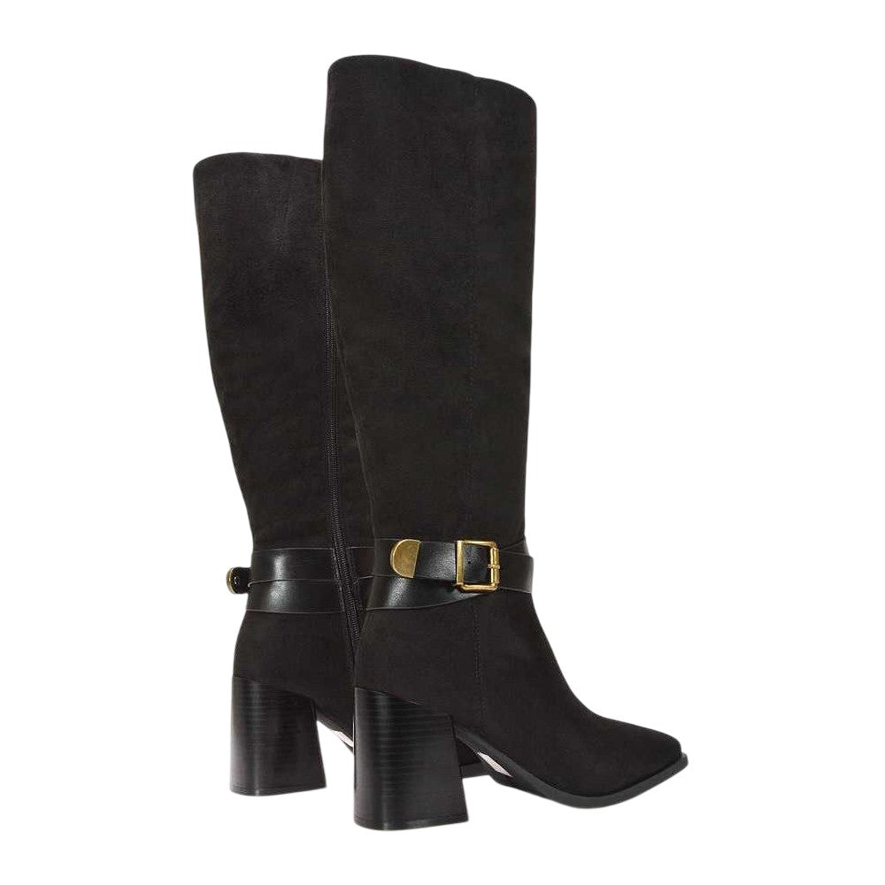 Jet Black - Back - XY London Womens-Ladies Ophelia Knee-High Block Heel Long Boots