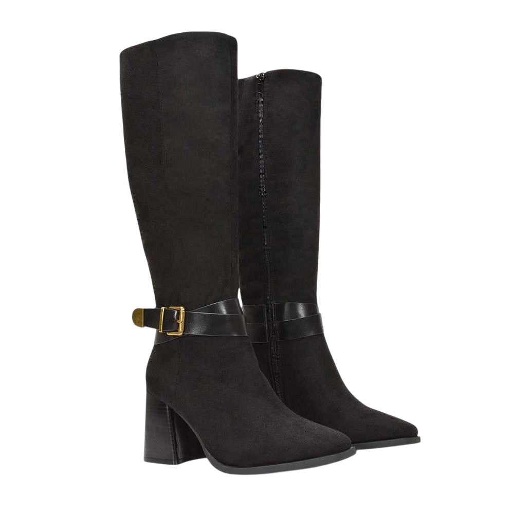 Jet Black - Front - XY London Womens-Ladies Ophelia Knee-High Block Heel Long Boots