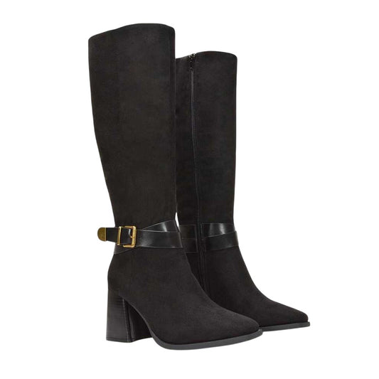 Jet Black - Front - XY London Womens-Ladies Ophelia Knee-High Block Heel Long Boots