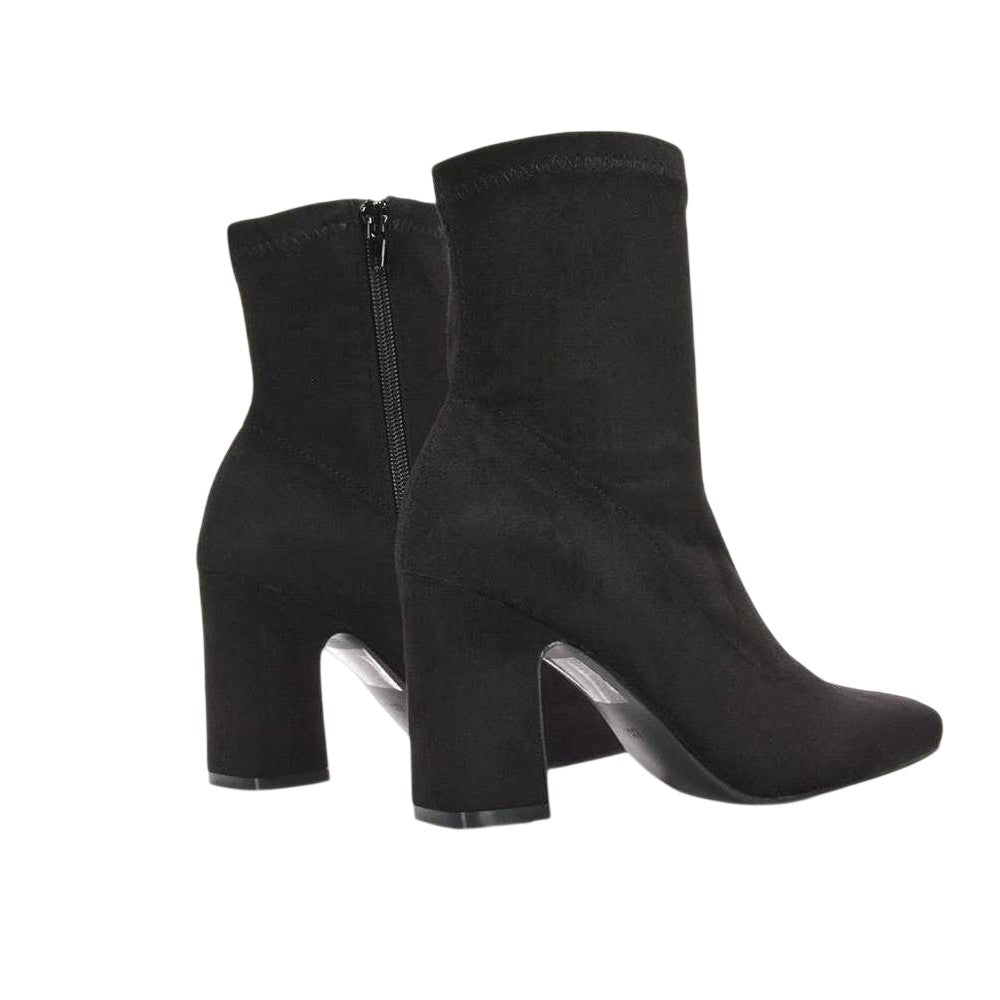 Jet Black - Back - XY London Womens-Ladies Alex Side Zip Stretch Block Heel Ankle Boots