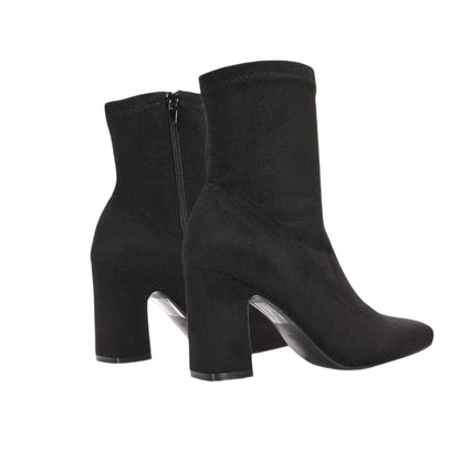 Jet Black - Back - XY London Womens-Ladies Alex Side Zip Stretch Block Heel Ankle Boots