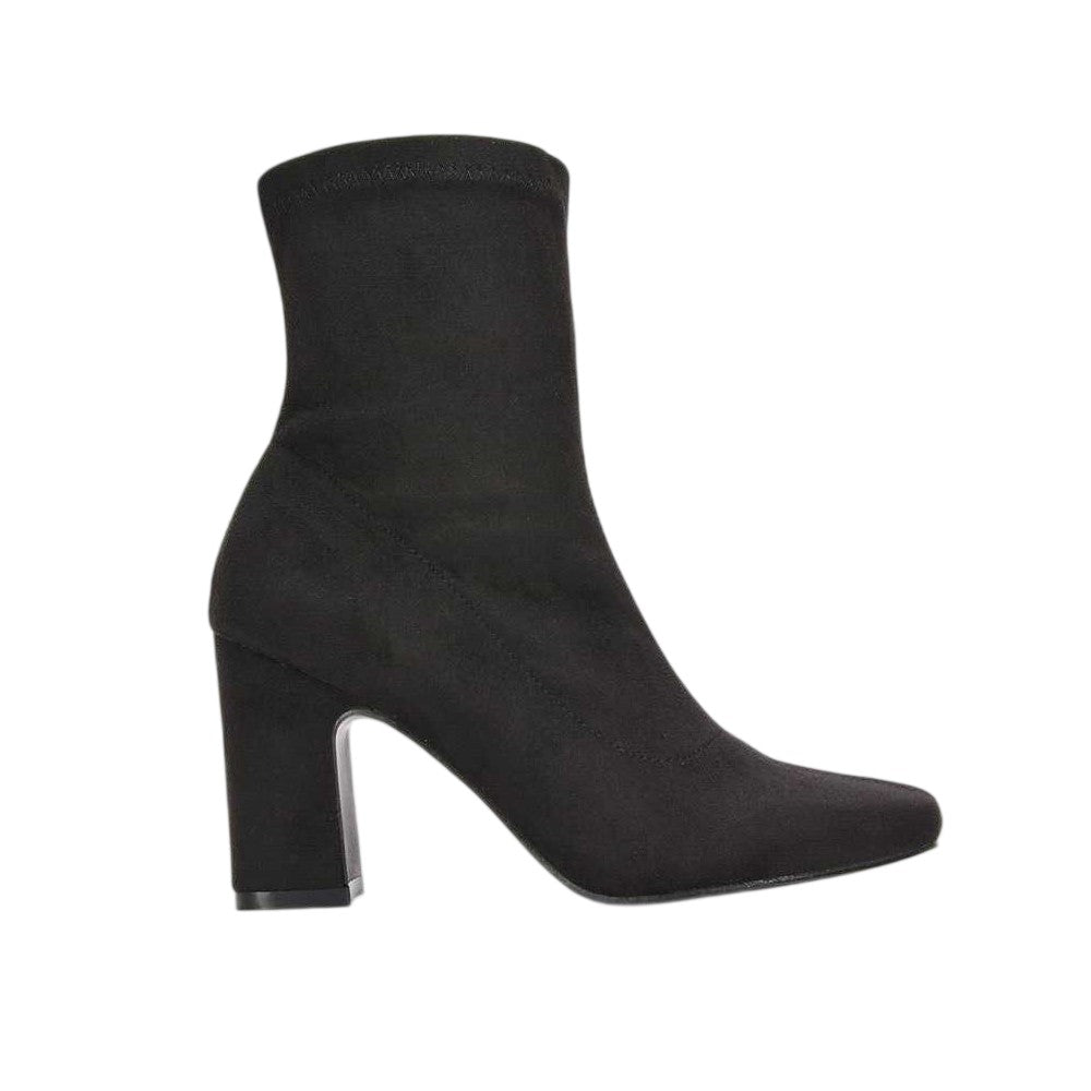 Jet Black - Side - XY London Womens-Ladies Alex Side Zip Stretch Block Heel Ankle Boots
