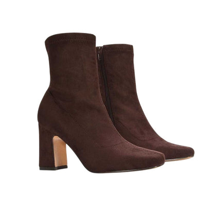 Brown - Front - XY London Womens-Ladies Alex Side Zip Stretch Block Heel Ankle Boots