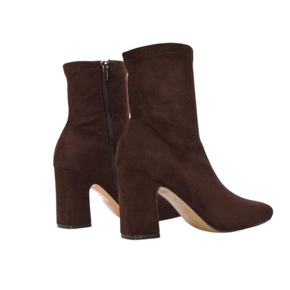 Brown - Back - XY London Womens-Ladies Alex Side Zip Stretch Block Heel Ankle Boots