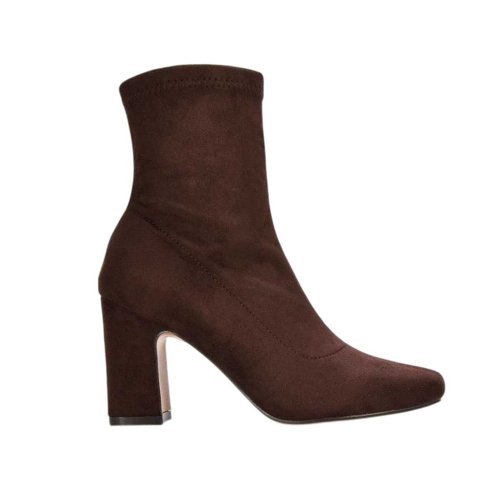 Brown - Side - XY London Womens-Ladies Alex Side Zip Stretch Block Heel Ankle Boots