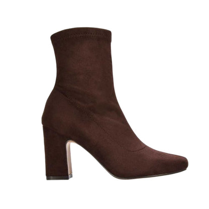 Brown - Side - XY London Womens-Ladies Alex Side Zip Stretch Block Heel Ankle Boots