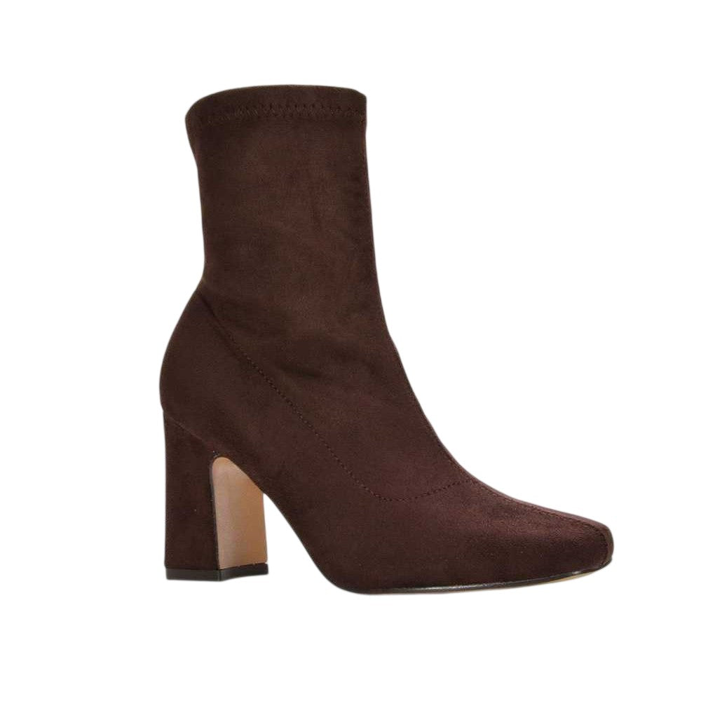 Brown - Lifestyle - XY London Womens-Ladies Alex Side Zip Stretch Block Heel Ankle Boots