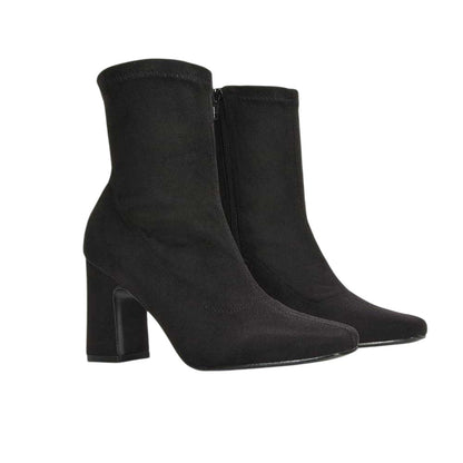 Jet Black - Front - XY London Womens-Ladies Alex Side Zip Stretch Block Heel Ankle Boots
