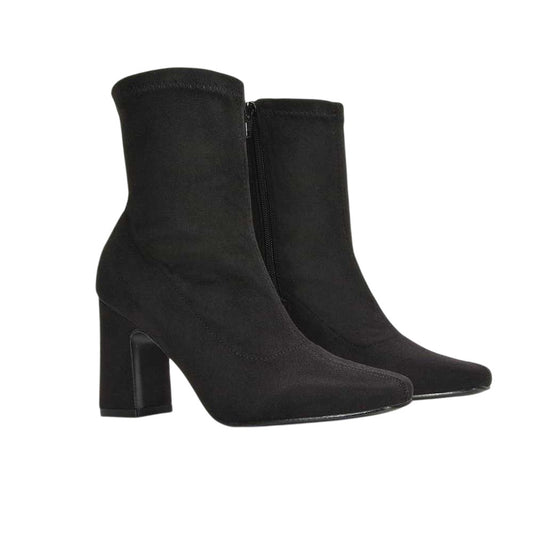 Jet Black - Front - XY London Womens-Ladies Alex Side Zip Stretch Block Heel Ankle Boots