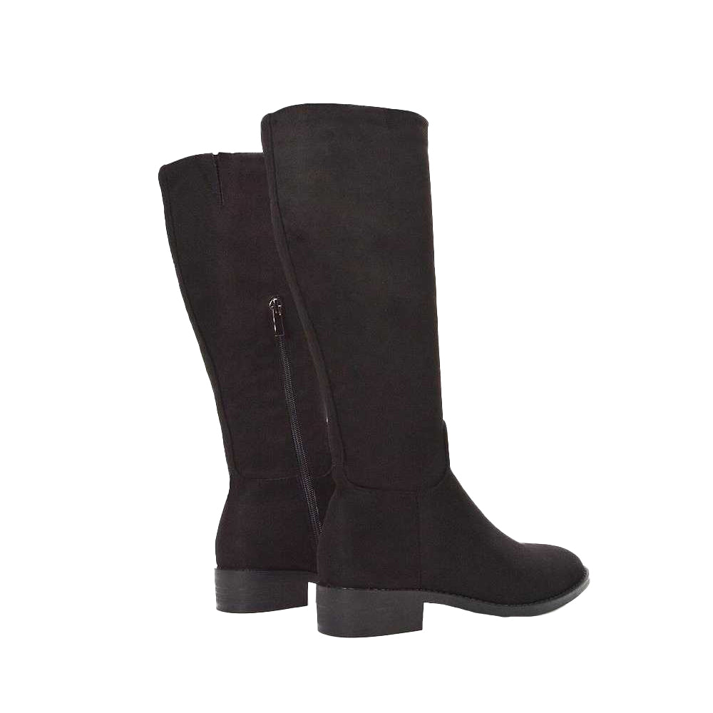 Jet Black - Back - XY London Womens-Ladies Lucia Knee-High Low Block Heel Riding Boots