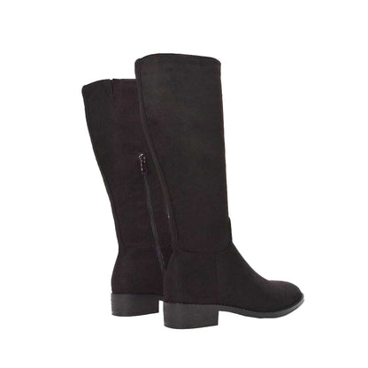 Jet Black - Back - XY London Womens-Ladies Lucia Knee-High Low Block Heel Riding Boots