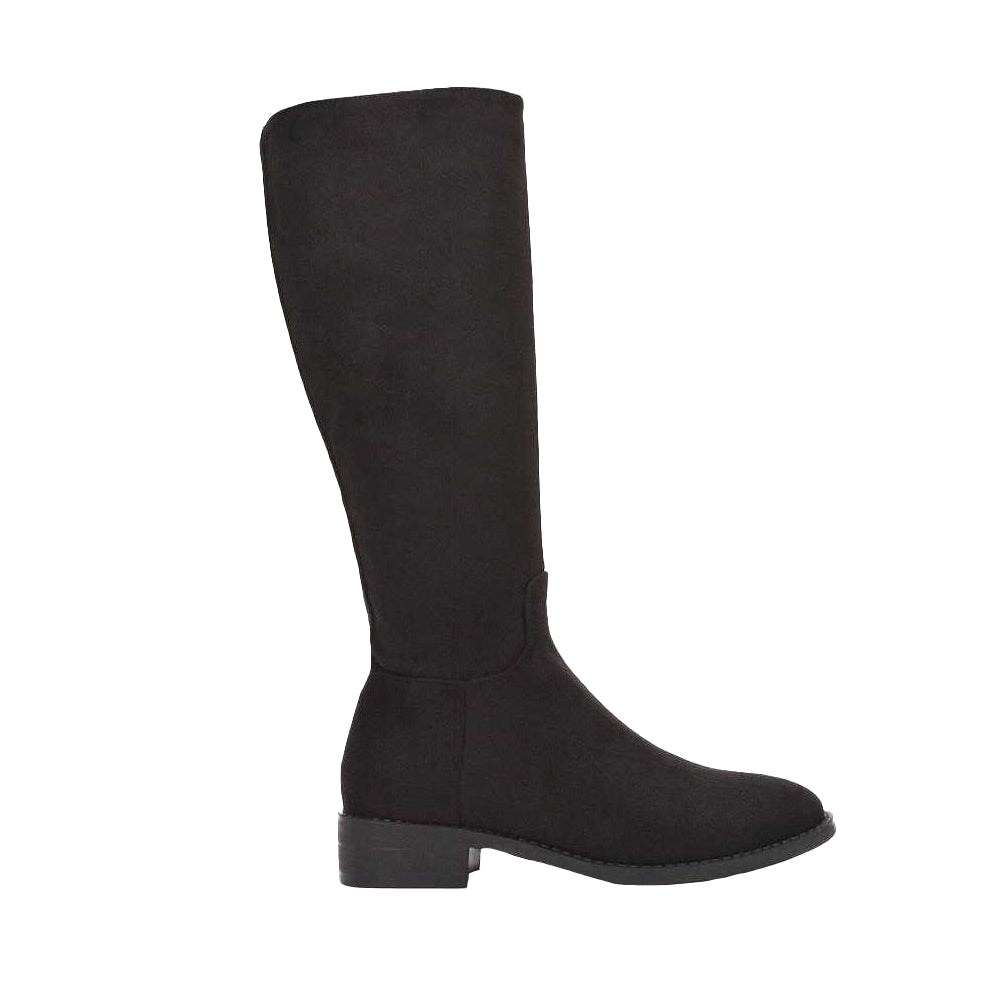 Jet Black - Side - XY London Womens-Ladies Lucia Knee-High Low Block Heel Riding Boots