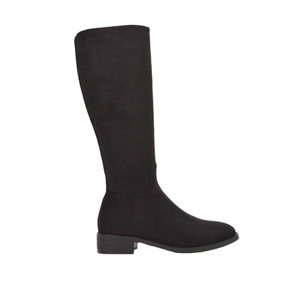Jet Black - Side - XY London Womens-Ladies Lucia Knee-High Low Block Heel Riding Boots