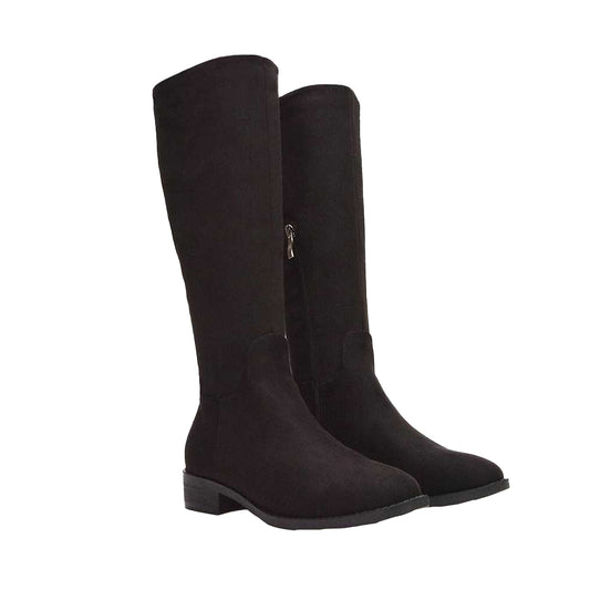 Jet Black - Front - XY London Womens-Ladies Lucia Knee-High Low Block Heel Riding Boots