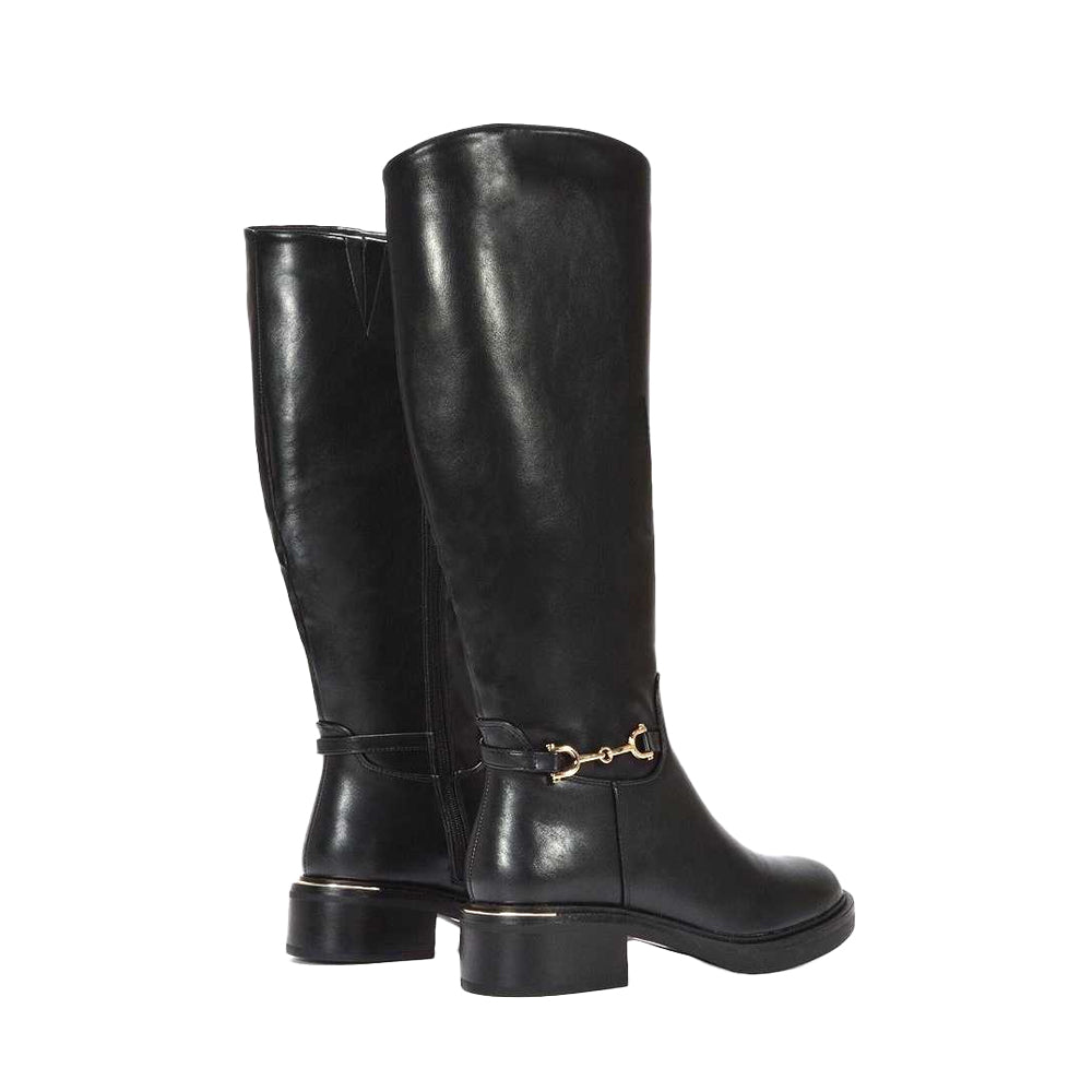 Black - Back - XY London Womens-Ladies Cecily Chunky Low Heel Hardware Detail Biker Boots