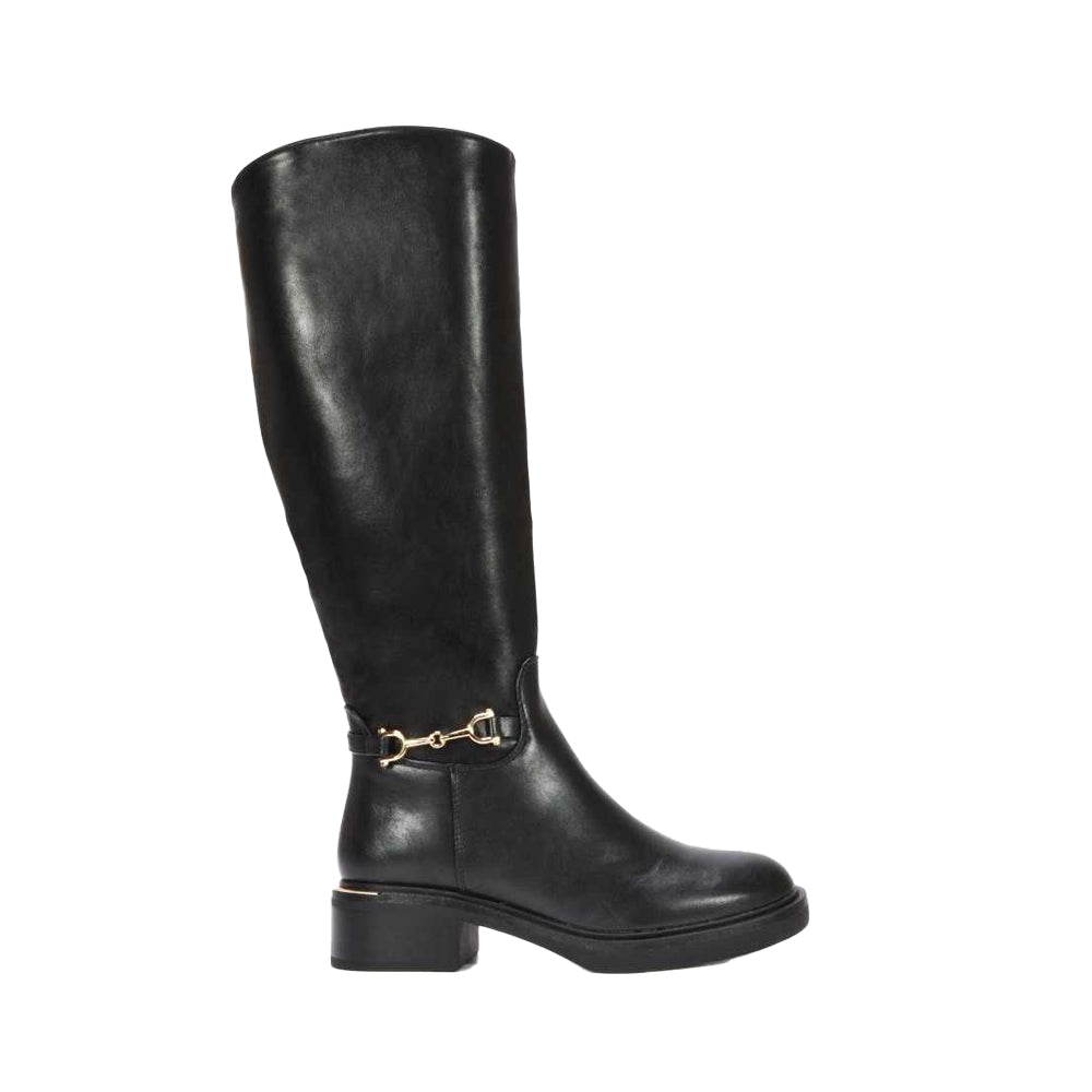 Black - Side - XY London Womens-Ladies Cecily Chunky Low Heel Hardware Detail Biker Boots